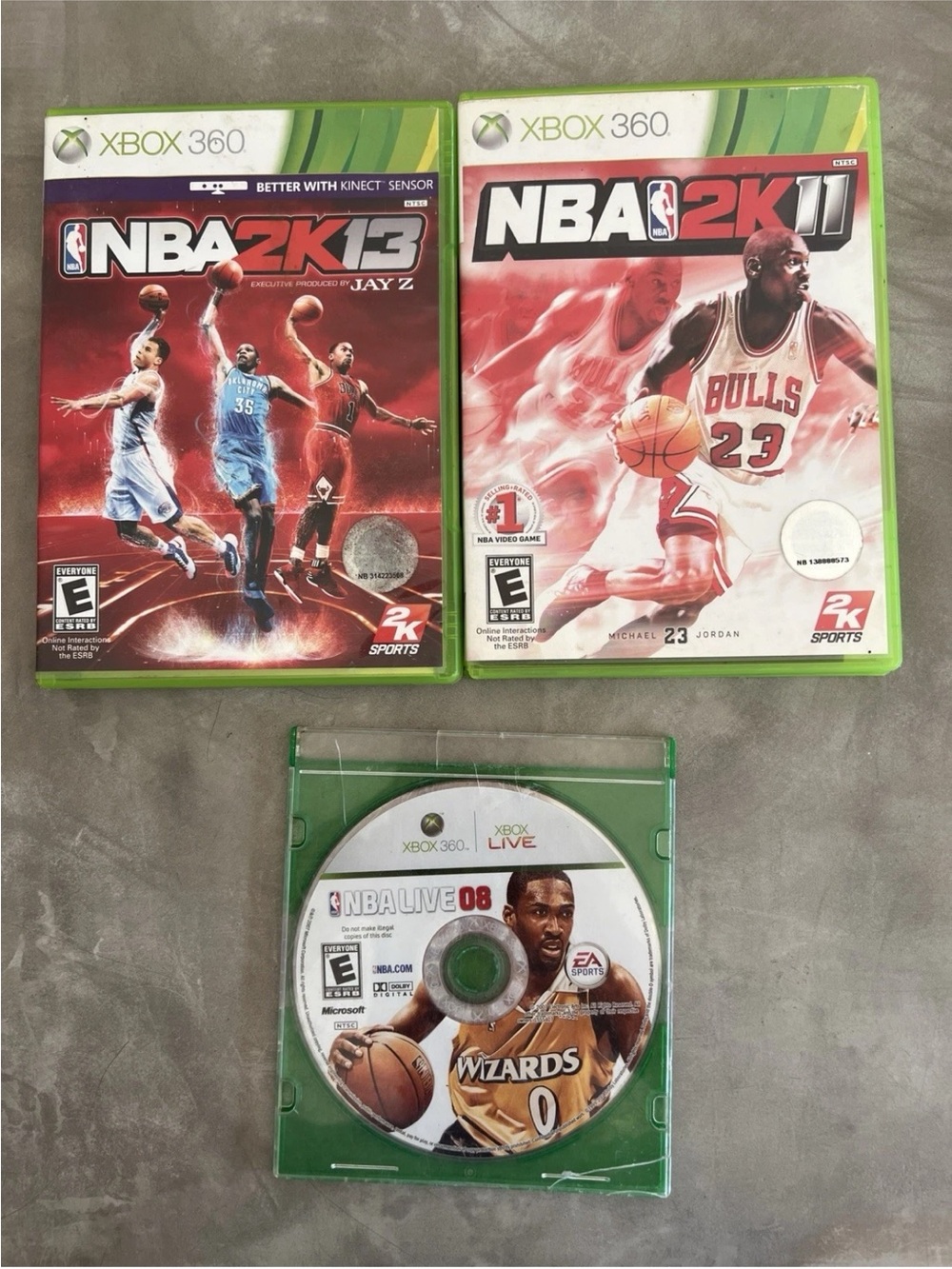 NBA Xbox 360 Game Bundle - 2K13, 2K11 & NBA Live 08 - Green Cases